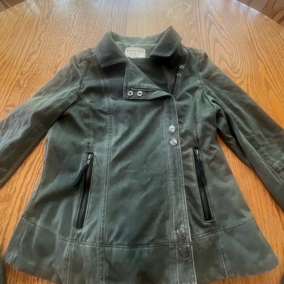 Anthropology Marrakech Meri Olive Green Waterfall Zip/Snap Moto Jacket sz S - Picture 5 of 12